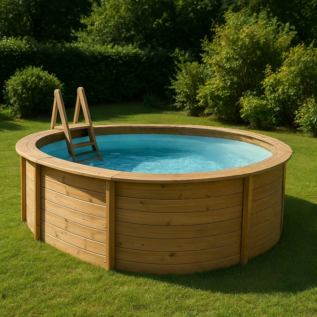 Piscina exterior ovalada de madera para jardín 360x200x117 cm