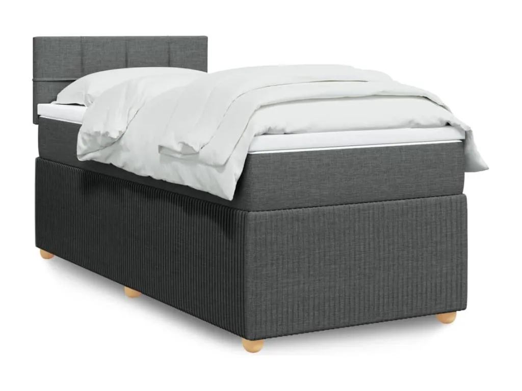 Cama box spring con colchón tela gris oscuro 100x200 cm cco3520536