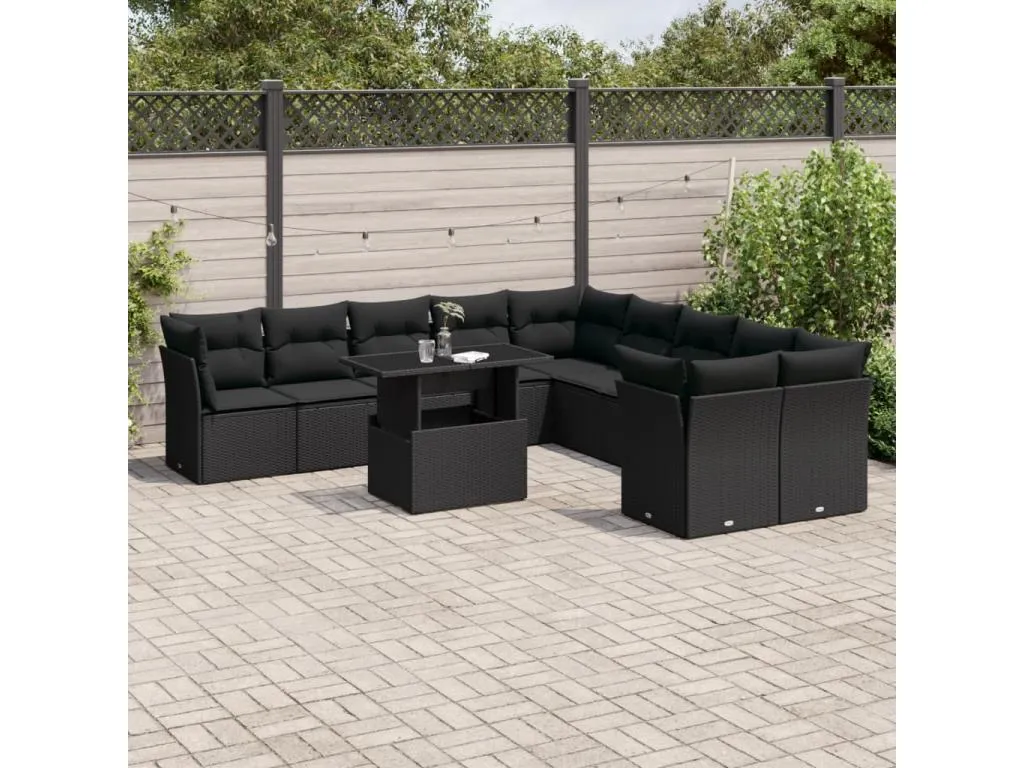 Set de sofás de jardín 11 pzas y cojines ratán sintético negro 18853LRMO