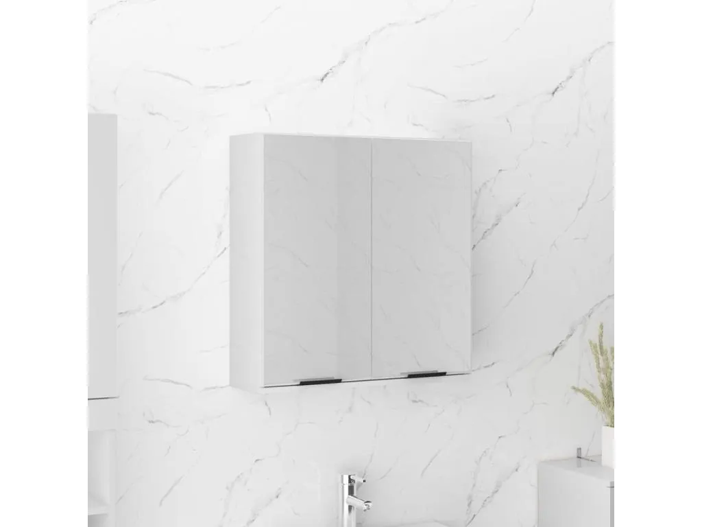 Armario de baño con espejo blanco brillante 64x20x67 cm 46700TUQH