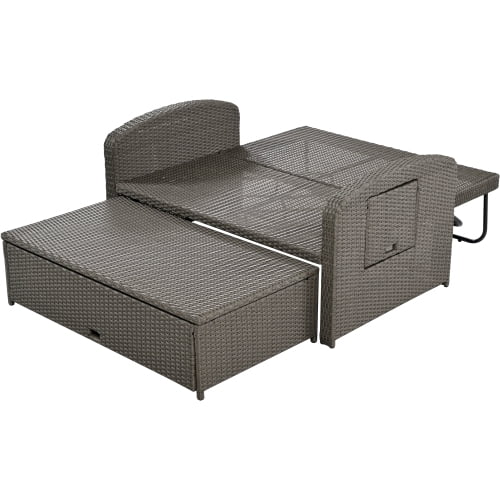 Harper & Bright Designs Rattan Outdoor Double Lounge Chaise 2-Person PE Wicker Outdoor Patio Sunbed with Canopy Cover for Backyard Garden Balcony, Beige+Black - Image 100