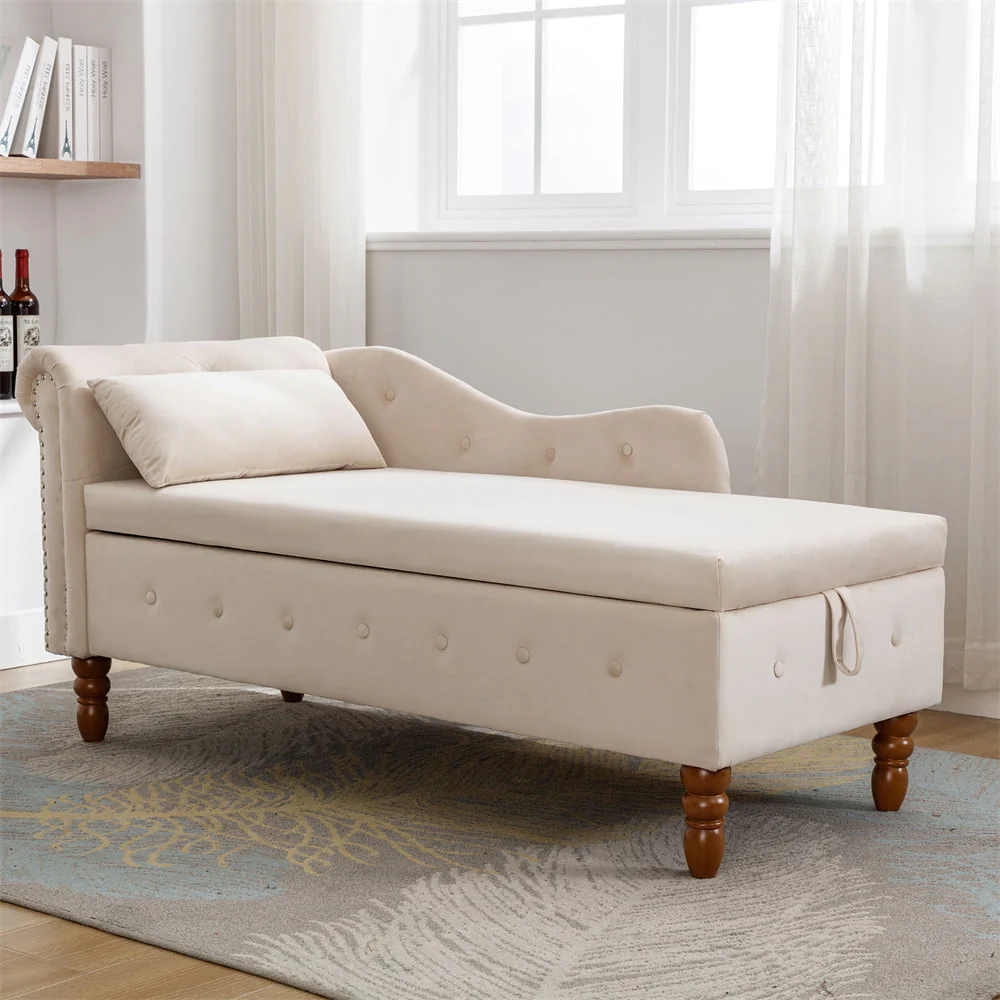 Storage Chaise Lounge, Upholstered Rolled Arm Chase Lounge with Nailhead Trim, Recliner Lounge Chair for Living Room Bedroom - Image 5
