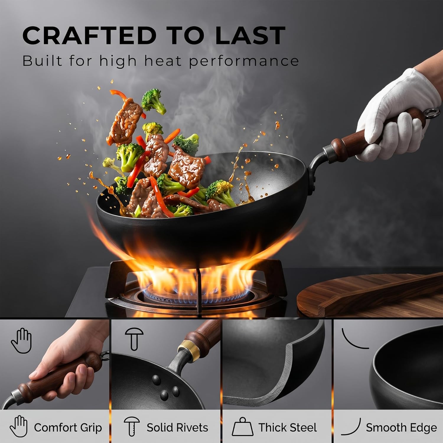 Cast Iron Wok Japanese Cookware with Lid Pan Cooking Thick Soup Hand Hammered Frying Pot Hotpot Mini Small Asian Non-stick Upgraded Sauce Steel Carbon Deep Enamel Skillet(No Lid,11in)