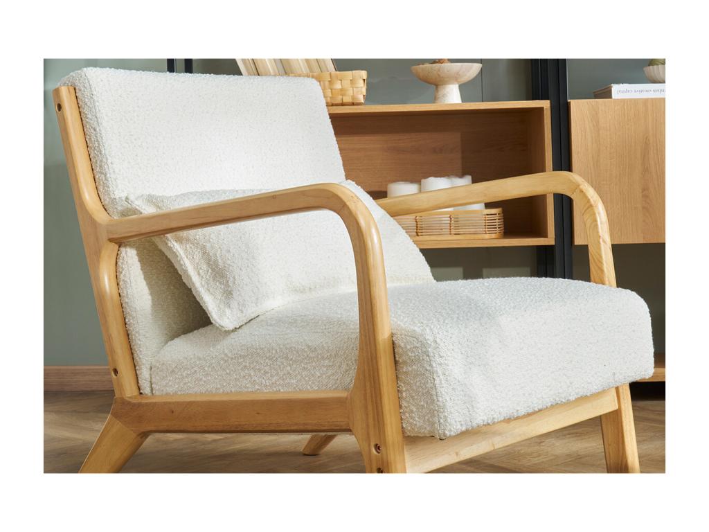 Sillón nórdico de borreguillo blanco y madera Luzssnh maciza