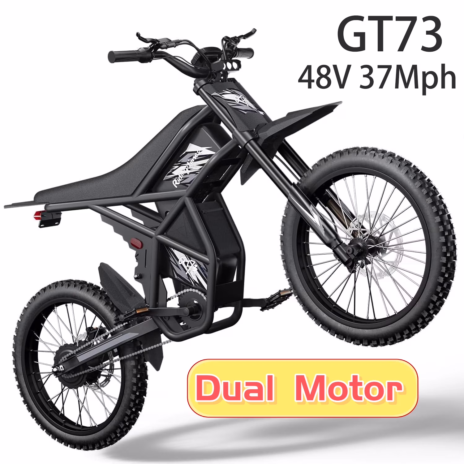 Riding'Times GT73 Electric Dirt Bike for Adults, 37MPH 48V36.4AH 2400W 1747wh Dual Battery Ebike, 85+ Miles Range, 25" Motorcycle Tire UL2849 Certified, Full Suspension