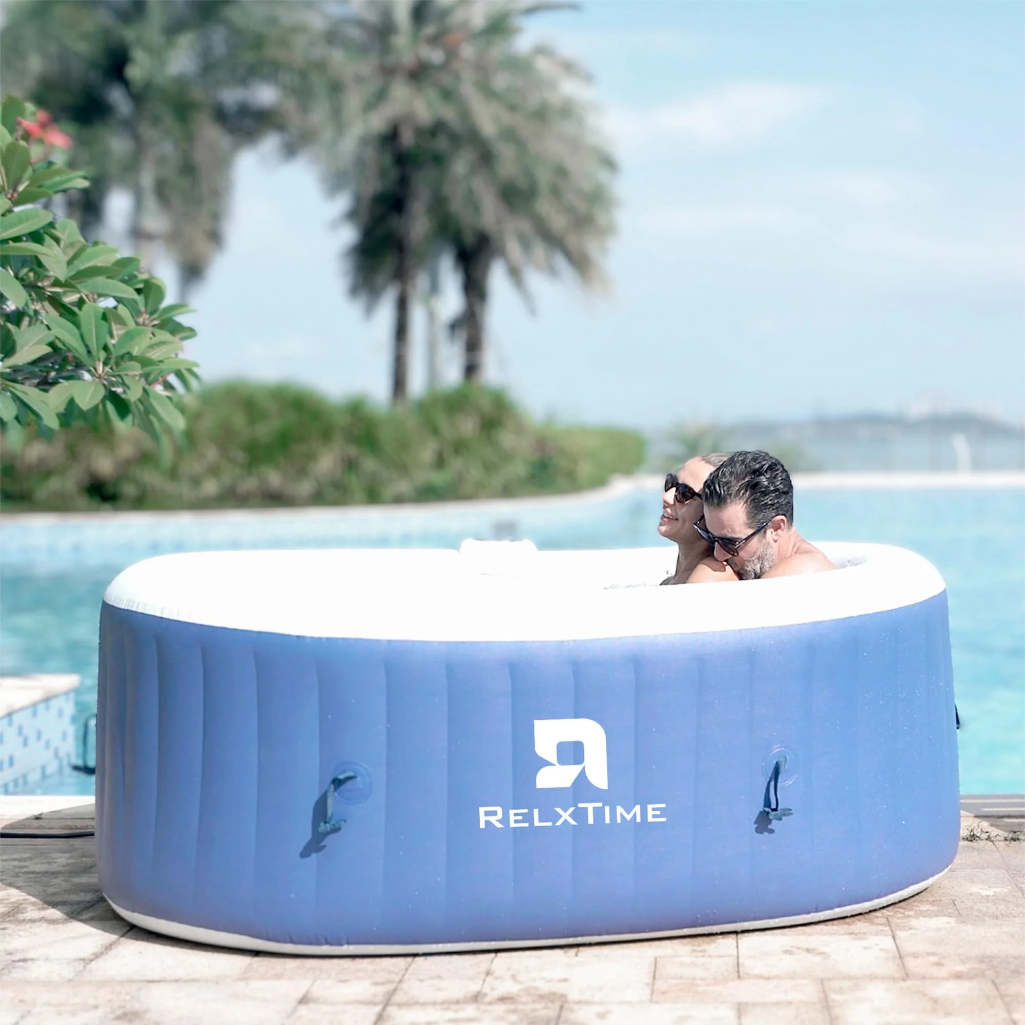 RELXTIME 2 Person Oval Inflatable Hot Tub Set, Blue - Image 15