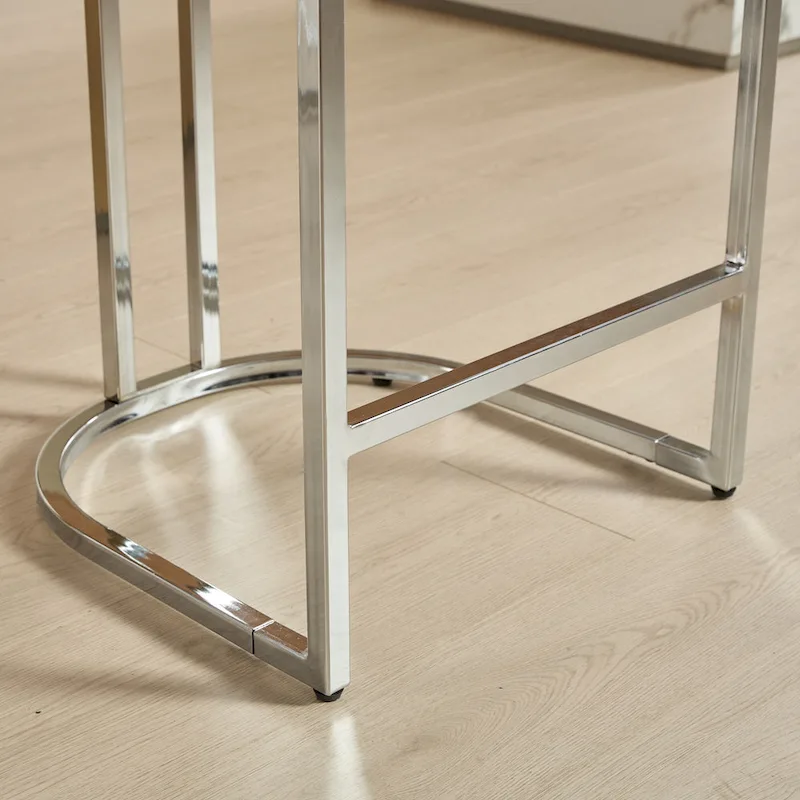 Contemporary Set of 2 Bar Stools with Button-Tufted Back and Studded Trim, Chrome Metal Base - Ideal for Dining Room, Living Room, and Bedroom