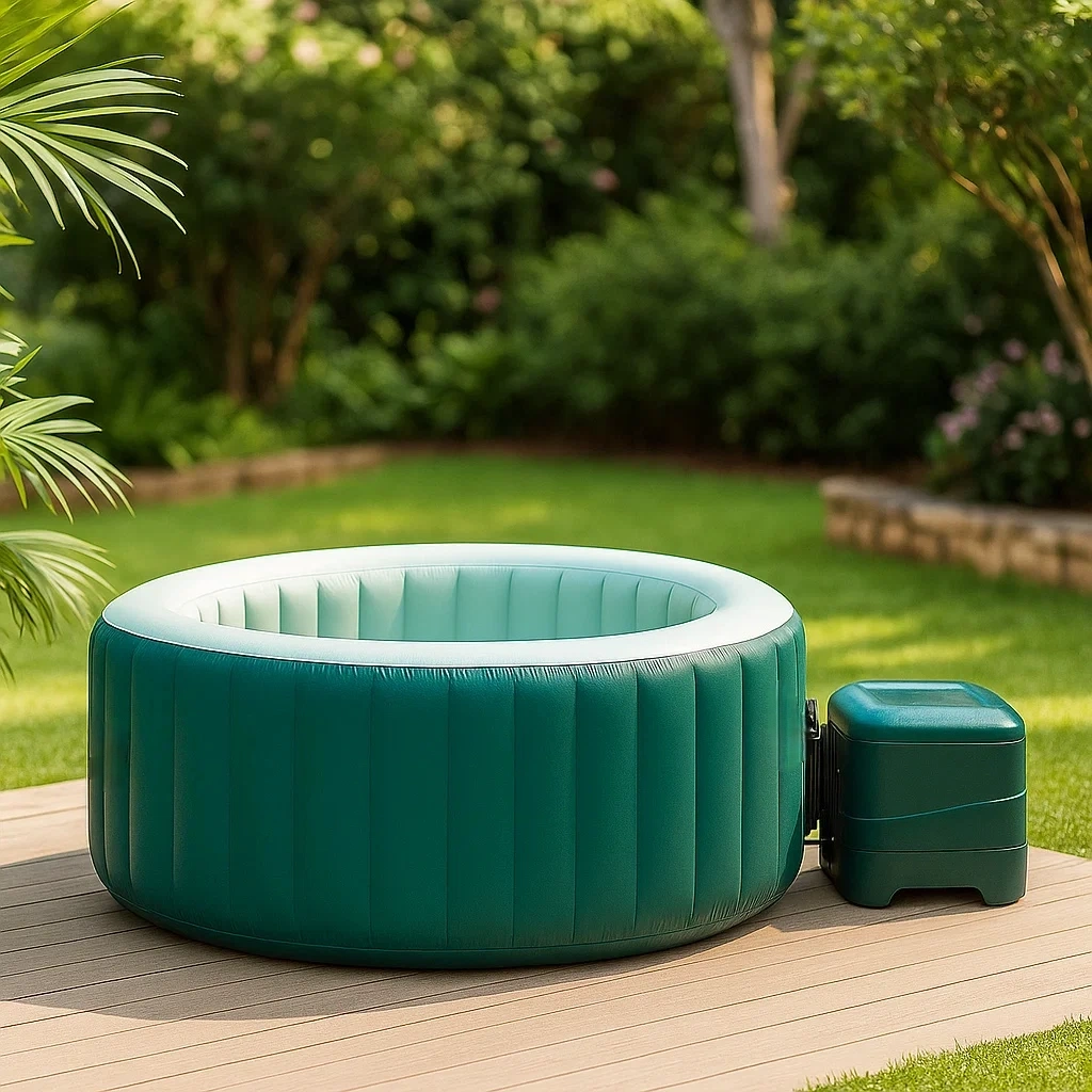 Spa hinchable,redondo,4 personas,PVC,verde claro y verde oscuro diámetro 180x66 cm - oFRUcvLFYhYD
