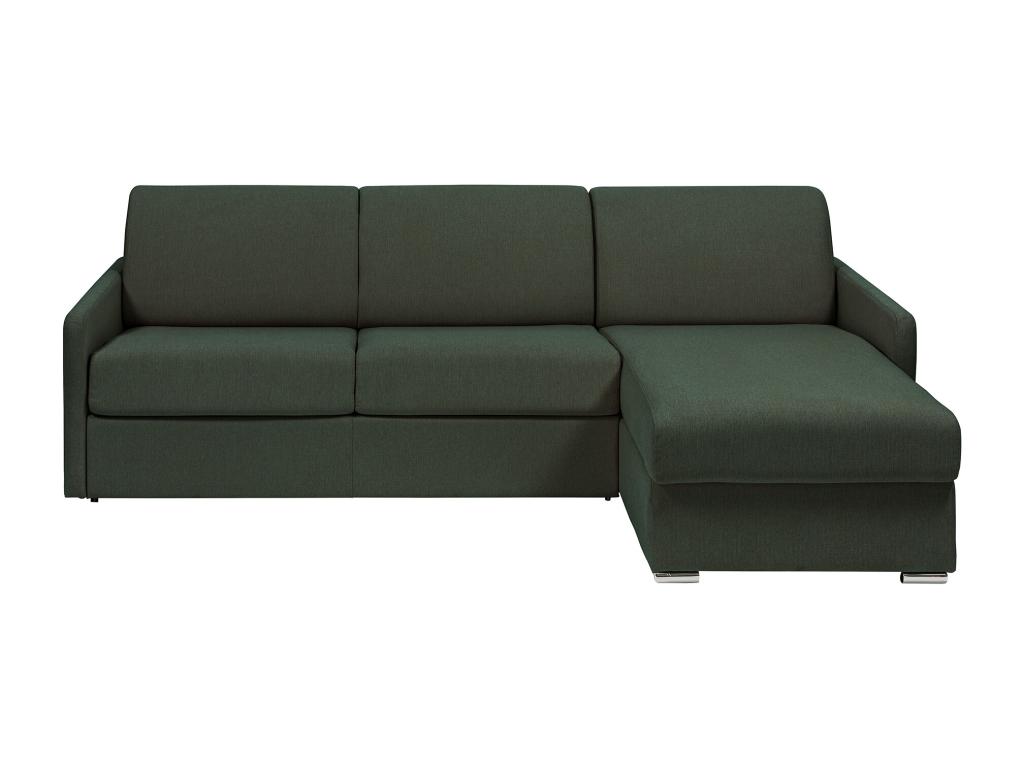 Sofá cama esquinero tipo italiano y reversible de tela color verde abeto - Cama de 140 cm con láminas anchas - Colchón de 14 cm - CALIFE