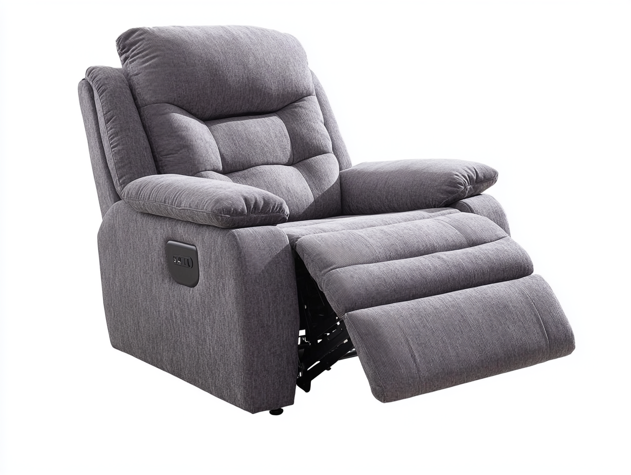 Sillón reclinable 95×100×105 cm – gris tela – con mecanismo manual y acolchado extra grueso para salón