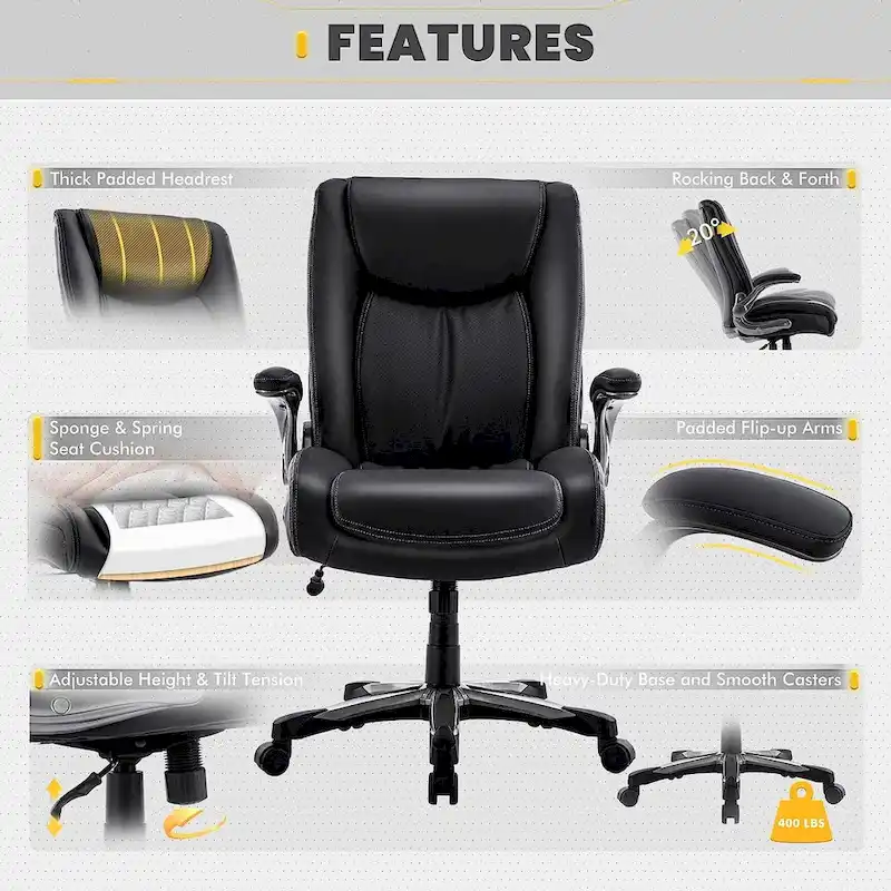 Ergonomic Office Chair with High Back Flip Up Armrests and Rolling Base