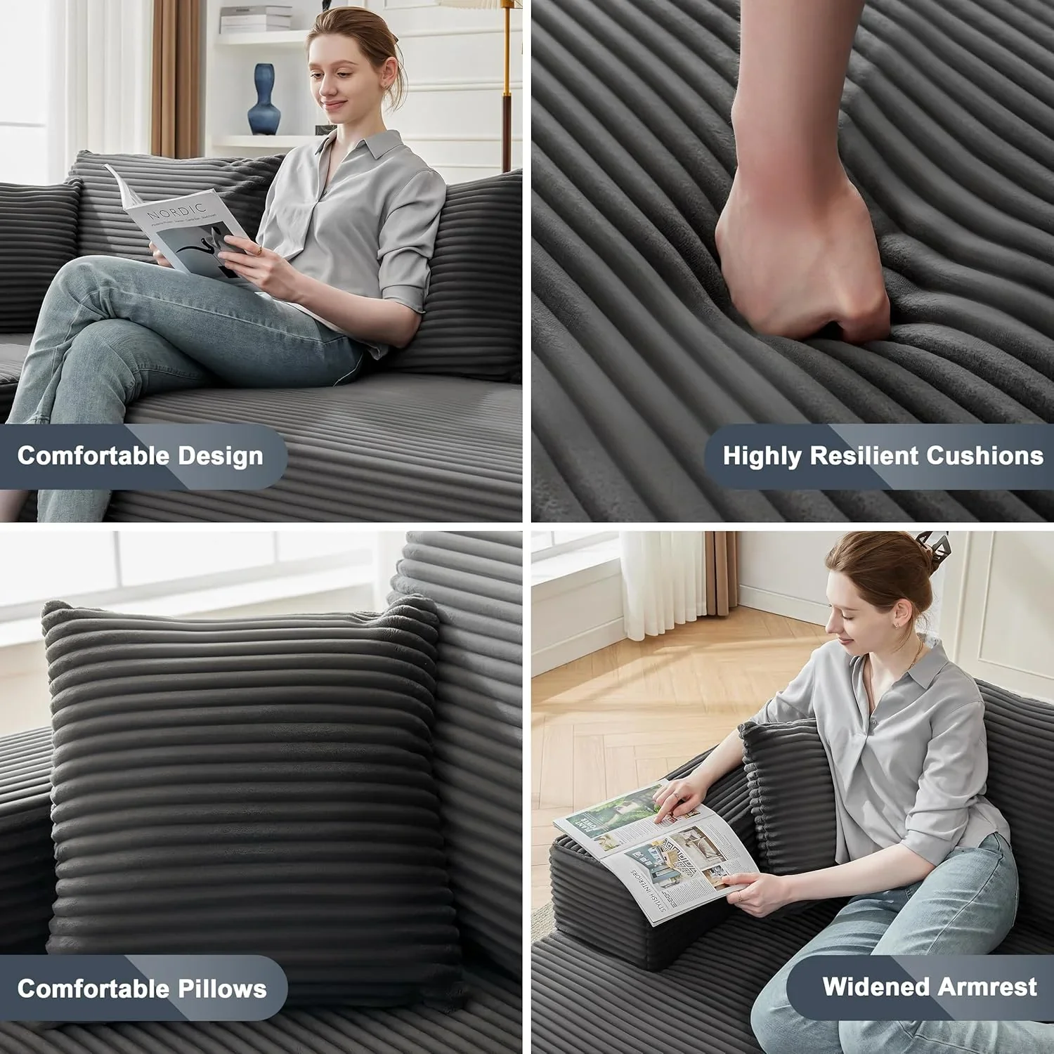 110 Cloud Sectional Couch, Boneless Sofa for Living Room Modular Sectional Sofa with Deep Seat