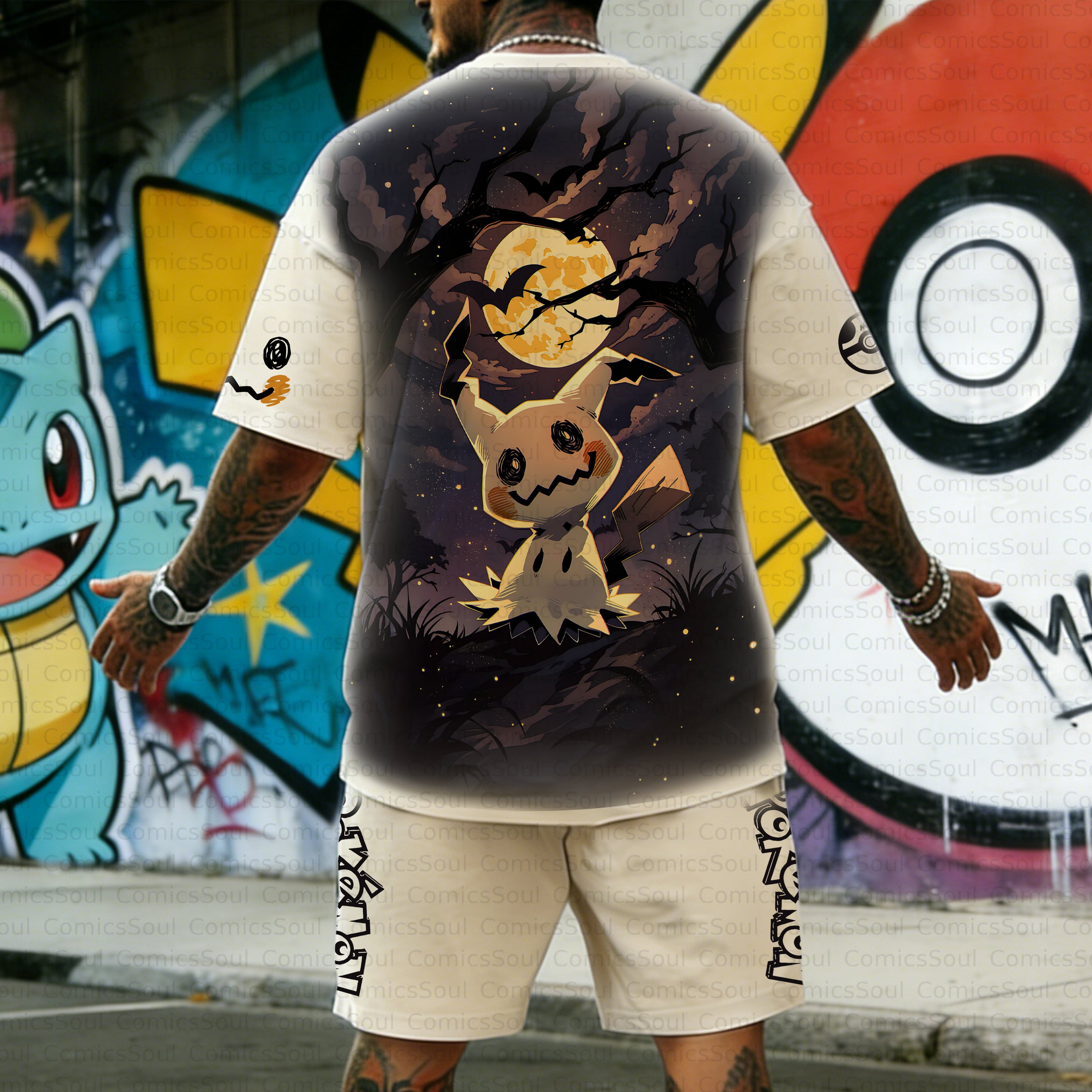Unisex Anime Inspired Vintage T-shirt& Shorts 2 Pieces Set