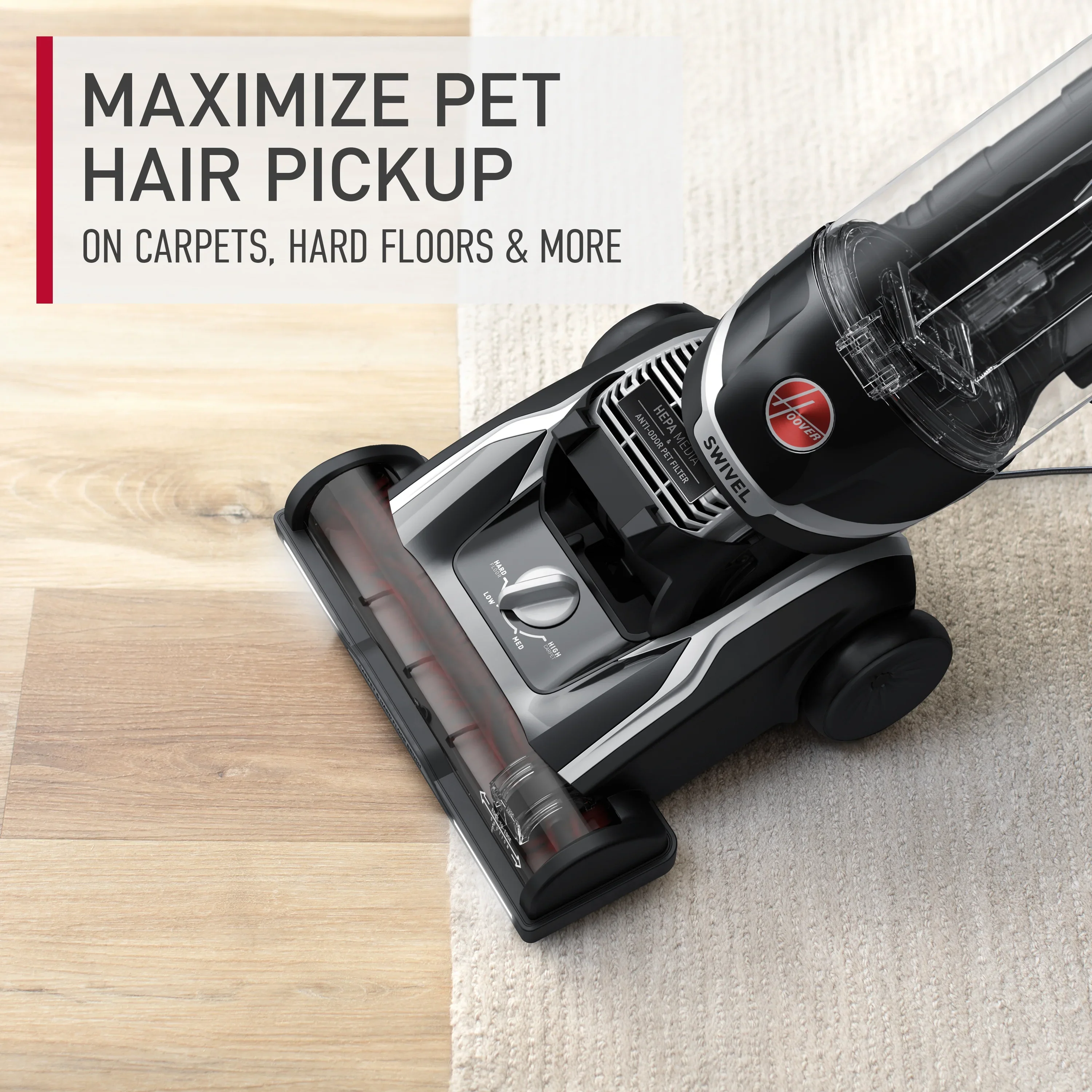 Hoover MAXLife Bagless Upright Vacuum Cleaner,  Power Drive Swivel XL, Pet Friendly, Powerful Suction, HEPA Filter, UH75210, Black and Grey