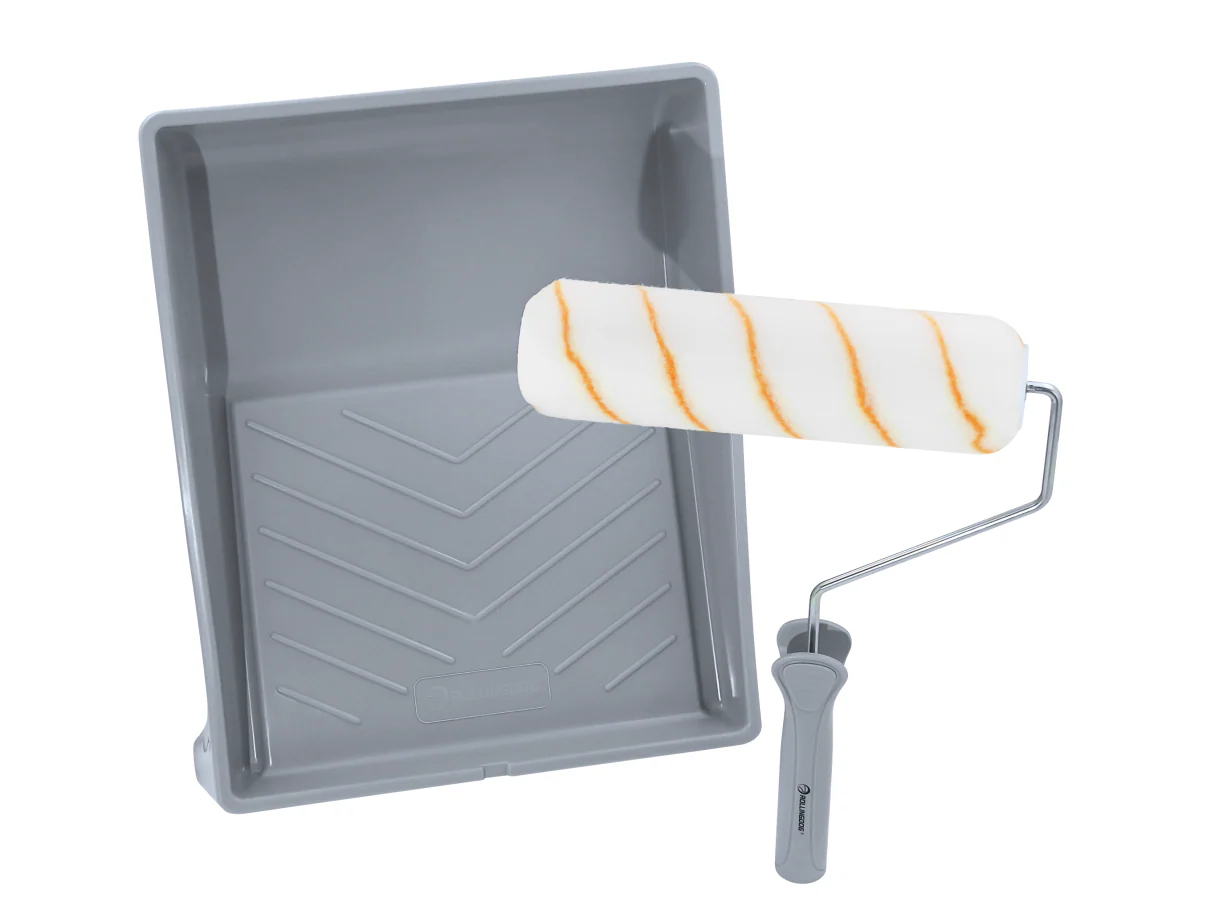 3PC Polyester Paint Roller Set – 9″ Frame, Tray & 1/2″ Nap Roller Cover - KTF Painting Interior Exterior