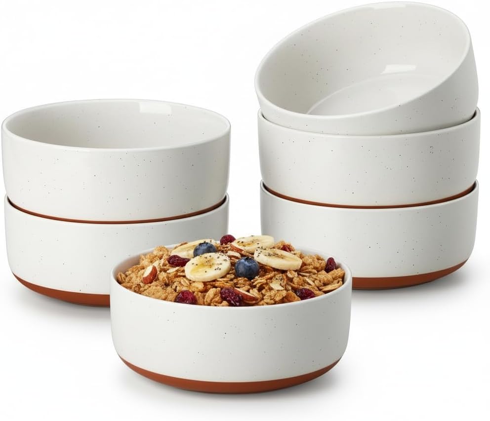 MALACASA Cereal Bowls Set of 6, 24 OZ Ceramic Bowls for Kitchen, Soup Bowl Breakfast Bowls, Dishwasher Microwave Safe, Khaki White, Series TARA