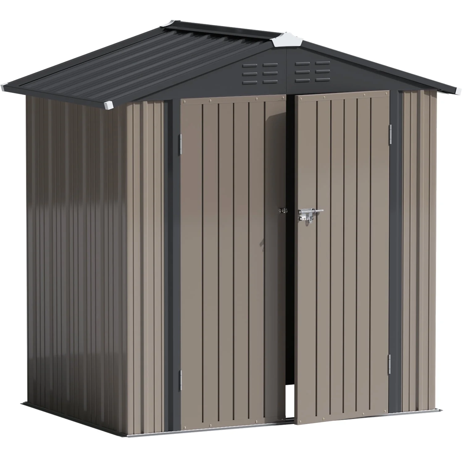 LACOO 4' x 6' Outdoor Storage Metal Shed for Tool Storage, Outdoor House for Backyard & Garden,Brown - Image 4