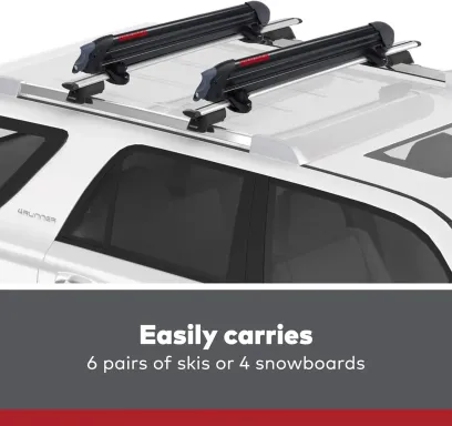 Yakima, PowderHound 6 Ski & Snowboard Mount, Fits Up to 6 Pairs of Skis or 4 Snowboards, Rides Quietly, Fits Most Roof Racks, Black