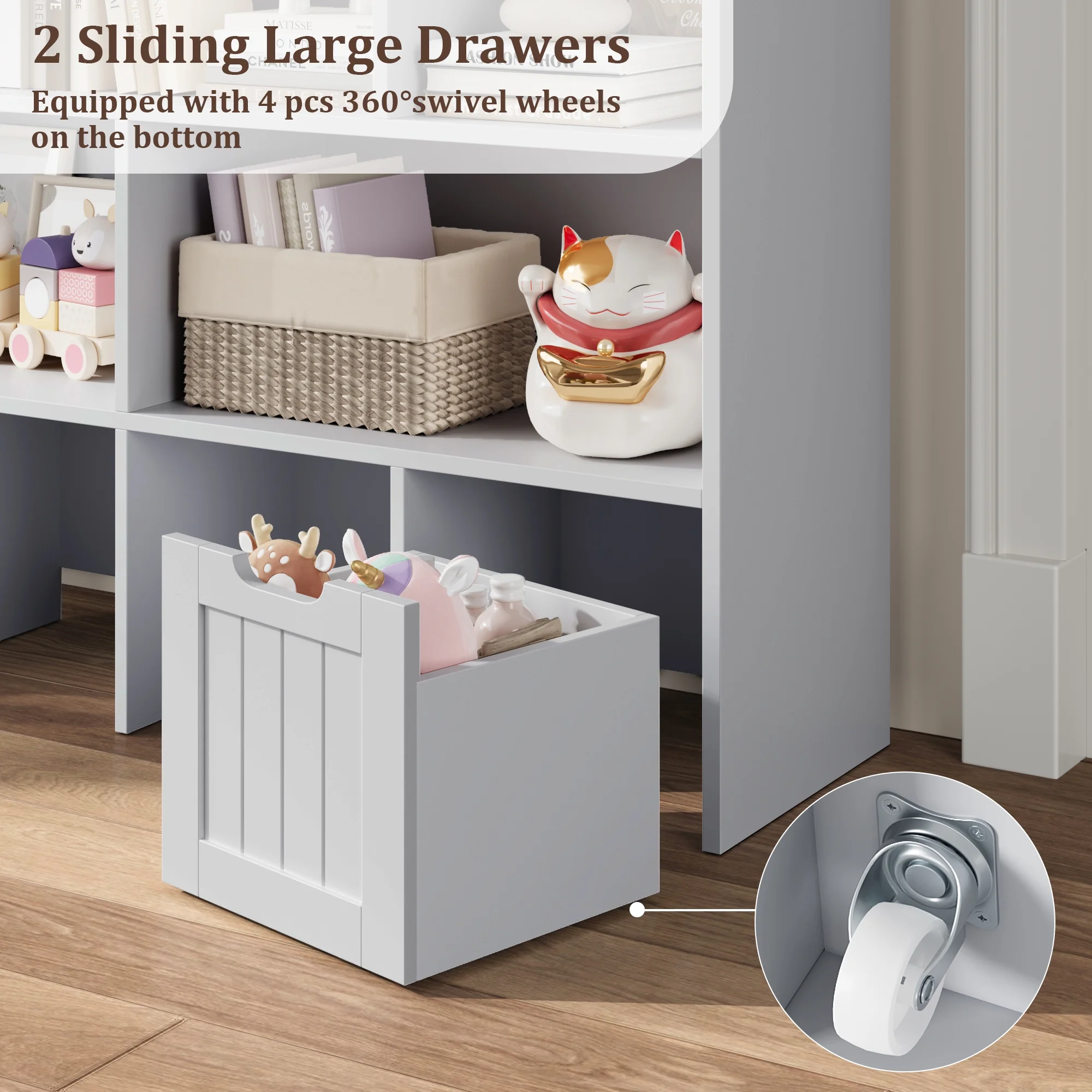 Homfa 7 Cube Toy Storage Organizer, Kids Geometric Bookcase and Bookshelf with 4 Drawers, White - Image 12