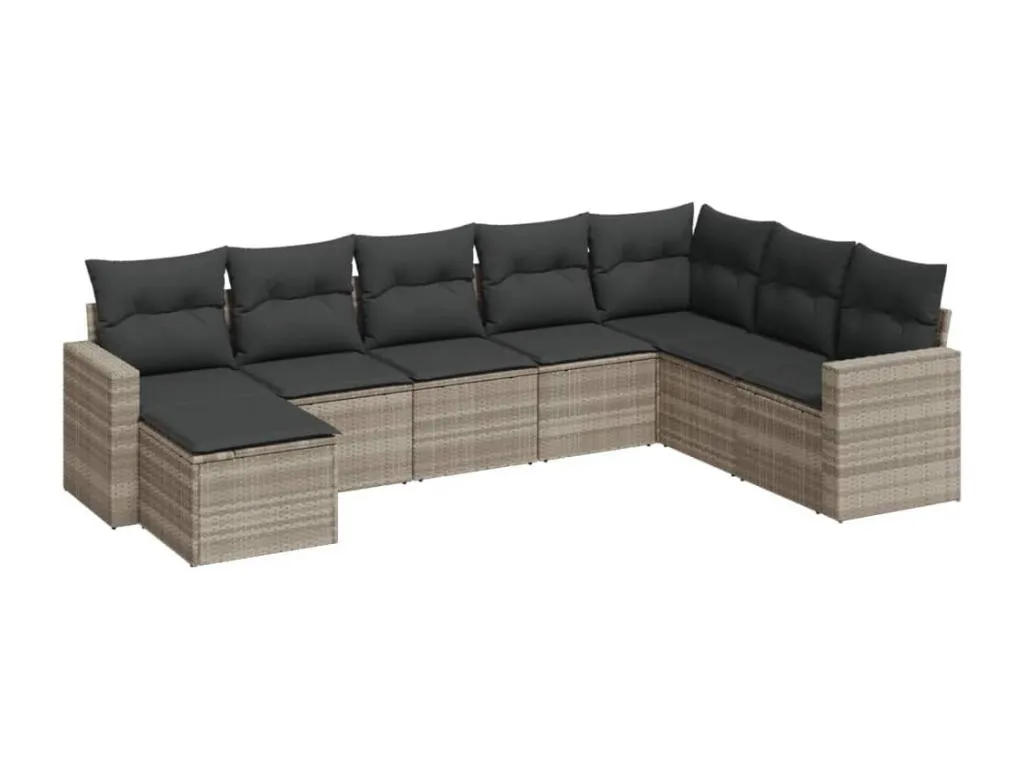 Set de sofás de jardín 8 pzas y cojines ratán sintético gris