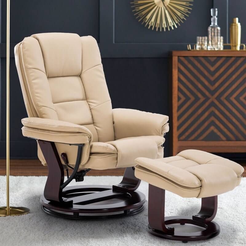 WAYFAIR Contemporary Multi-Position Recliner And Curved Ottoman With Swivel Base