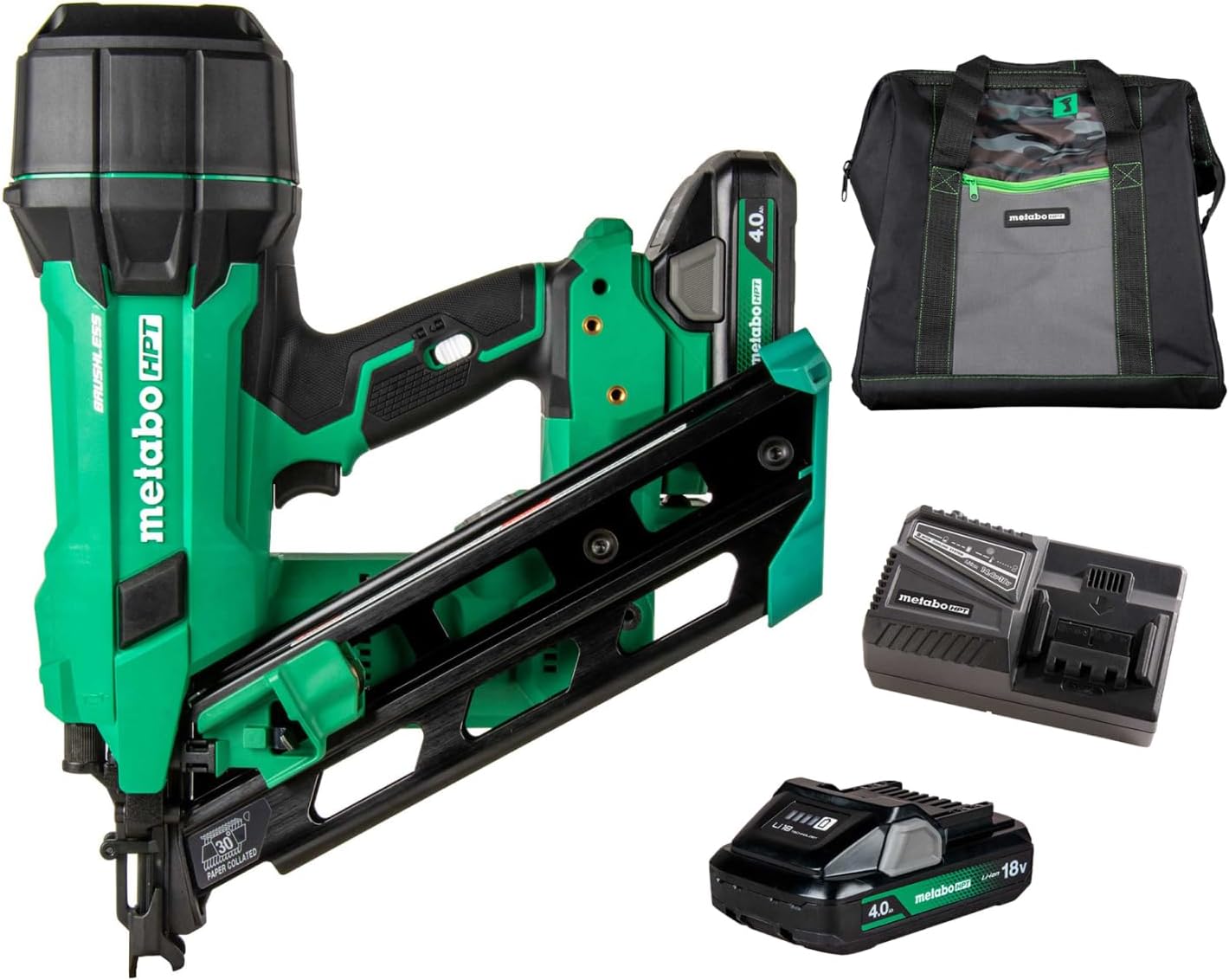 18V multi-voltage cordless 30° paper tape measuring nail gun kit, 3-1/2 inch measuring nail gun, power tool, equipped with 4.0Ah lithium-ion battery, capable of driving 2