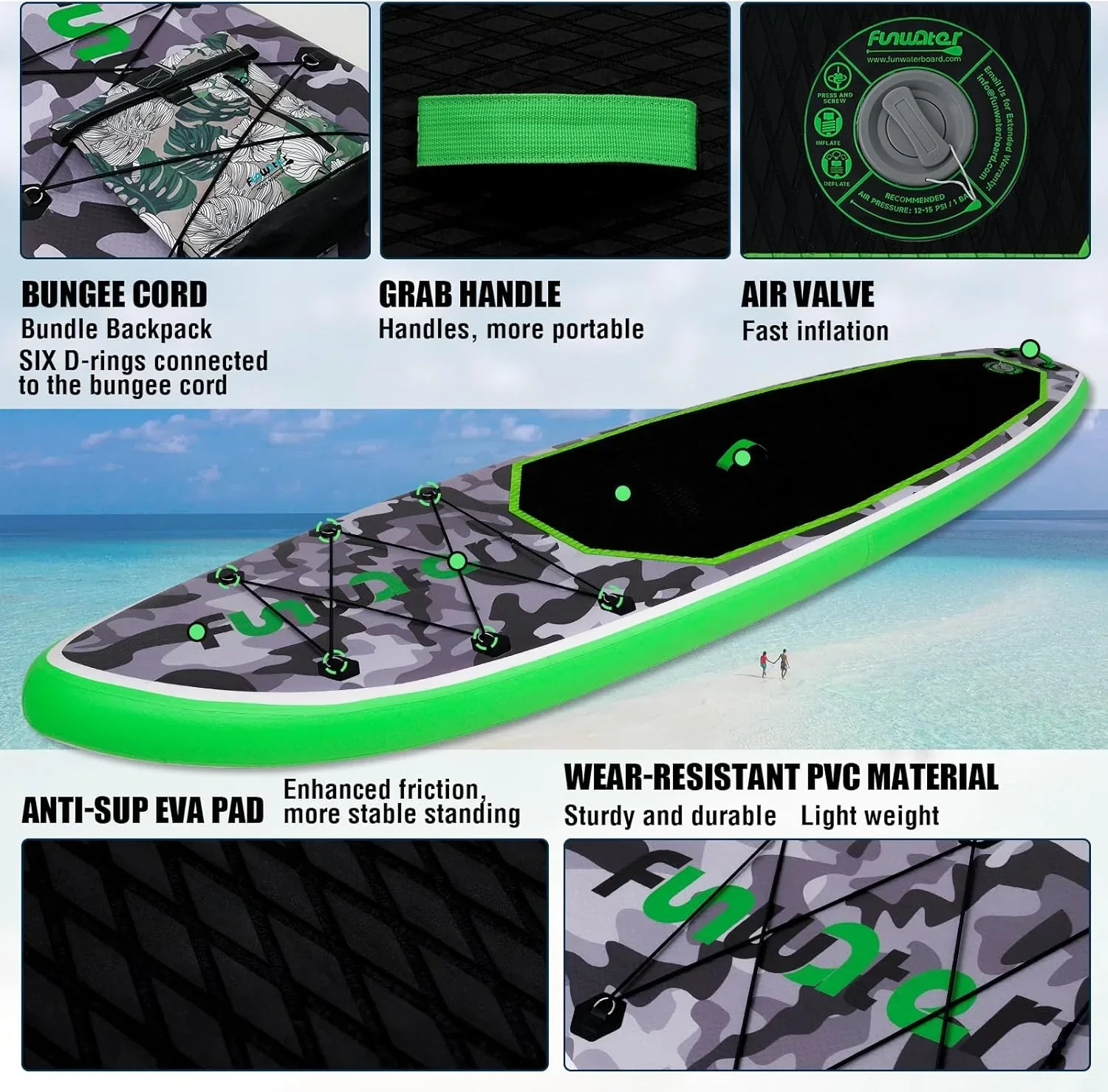 FunWater Inflatable Stand Up Paddle Board, 11 ft x 32 in x 6 in - SUP Paddle Accessories - Image 96 FunWater Inflatable Stand Up Paddle Board, 11 ft x 32 in x 6 in - SUP Paddle Accessories - Image 96
