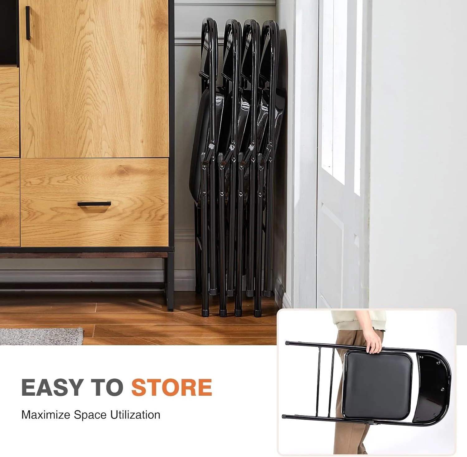 Sweetcrispy Folding Chair 12 Pack, Leather Padded Folding Chairs, Sturdy Metal Foldable Chairs