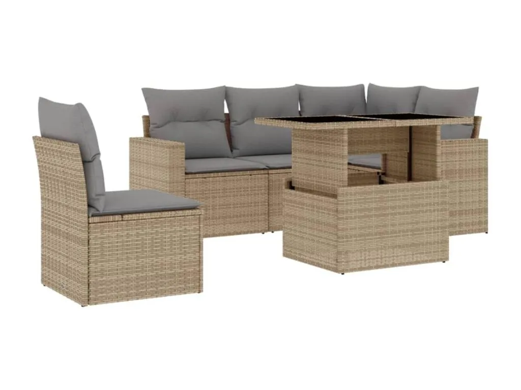 Juego de sofás de jardín 6 piezas con cojines ratán sintético beige VW0994880