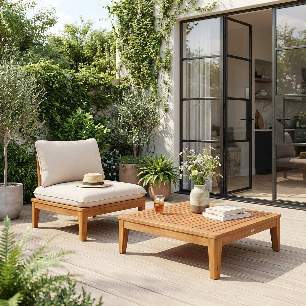 Yona - Sillón de jardín con mesa baja de madera de acacia