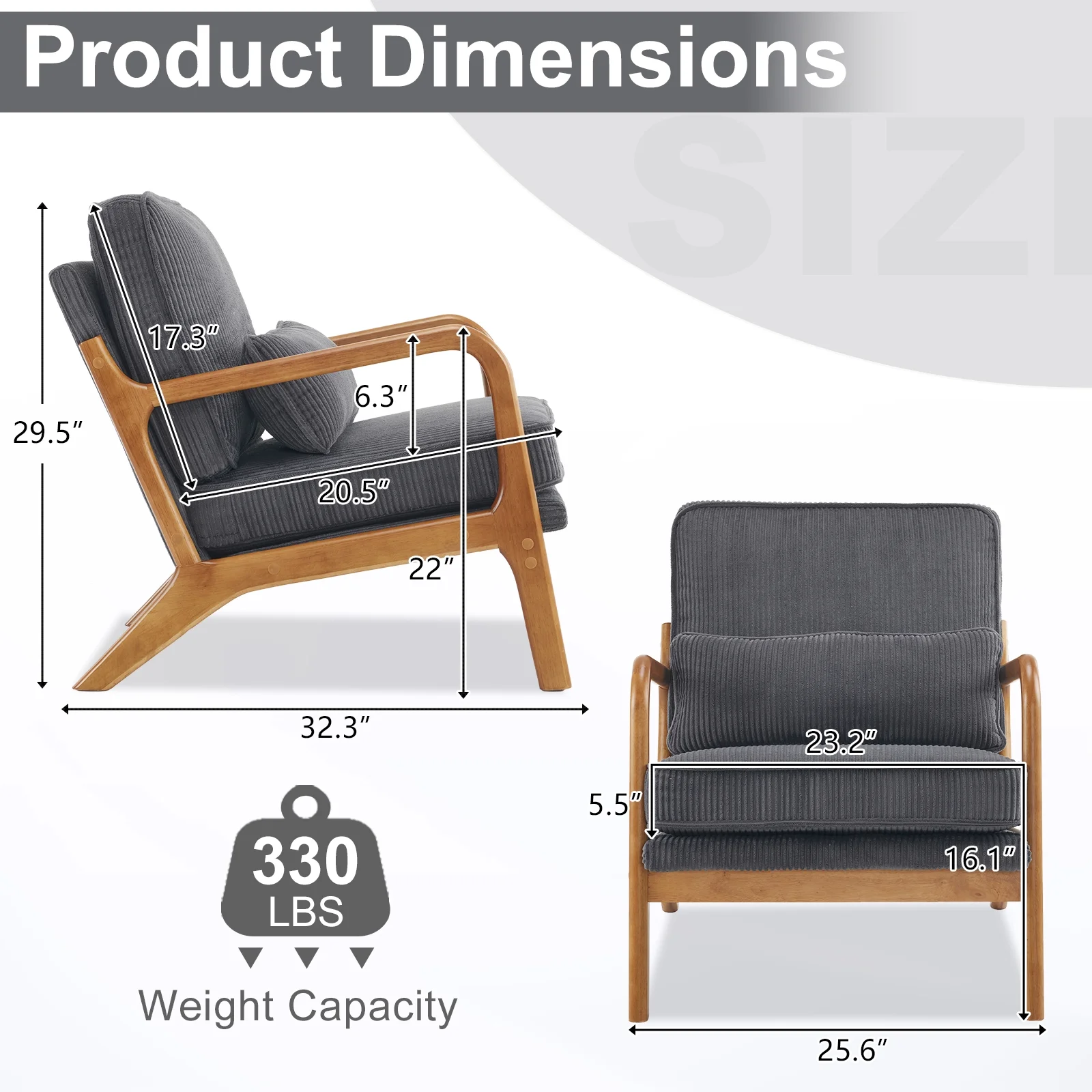 Ktaxon Accent Chair Corduroy Upholstered Armchair, Reading Club Chair with Pillow and Solid Wood Frame for Living Room Bedroom Furniture Off White - Image 113