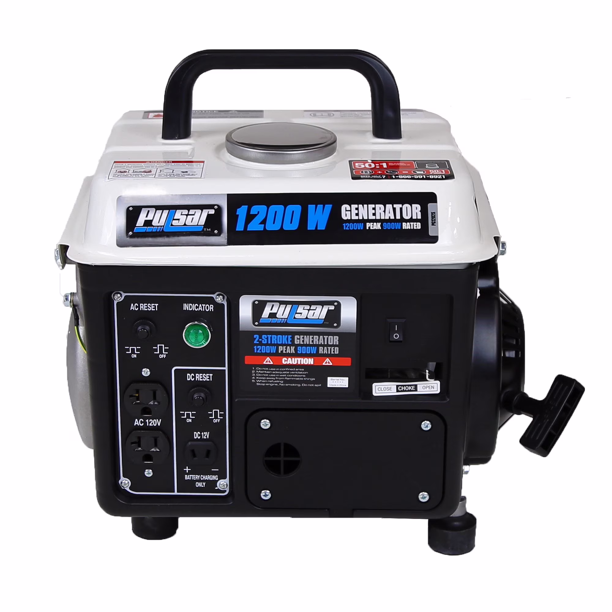 Pulsar PG1202SA 1200 Peak Watt, 900 Running Watt Portable 2 - Cycle Gas Powered Generator