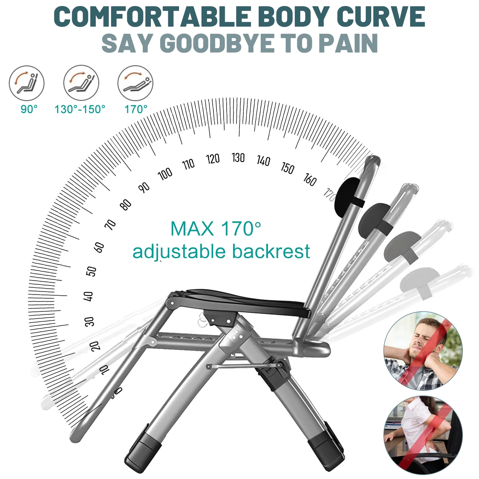 NAIZEA Outdoor Zero Gravity Chair Camping Recliner Lawn Recliner, Reclining Patio Lounger Chair, Folding Portable Chaise with Detachable Soft Cushion, Cup Holder, Headrest - Image 8