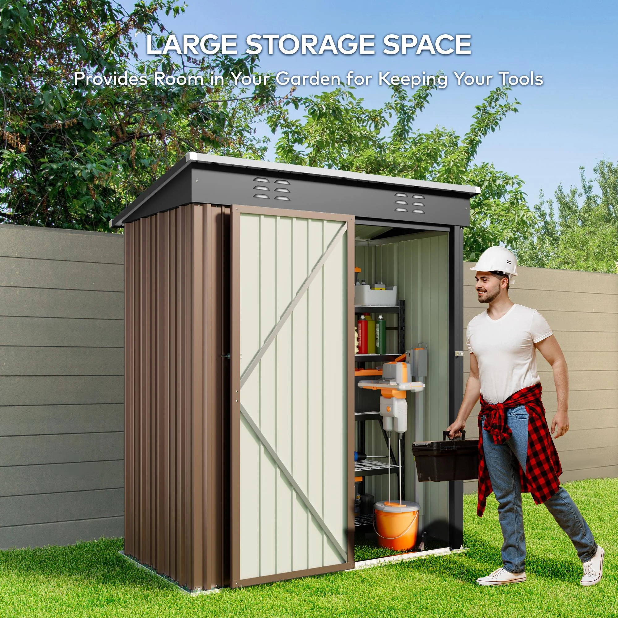 5' x 3' Outdoor Storage Shed, Metal Outdoor Storage Cabinet with Single Lockable Door, Waterproof Tool Shed,Gray - Image 17