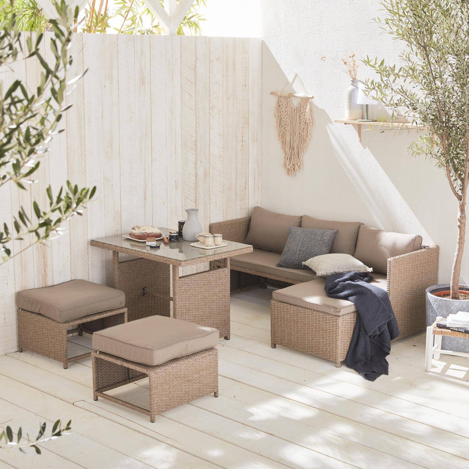 Reggiano - Conjunto de jardín en resina trenzada con mesa, 6 plazas