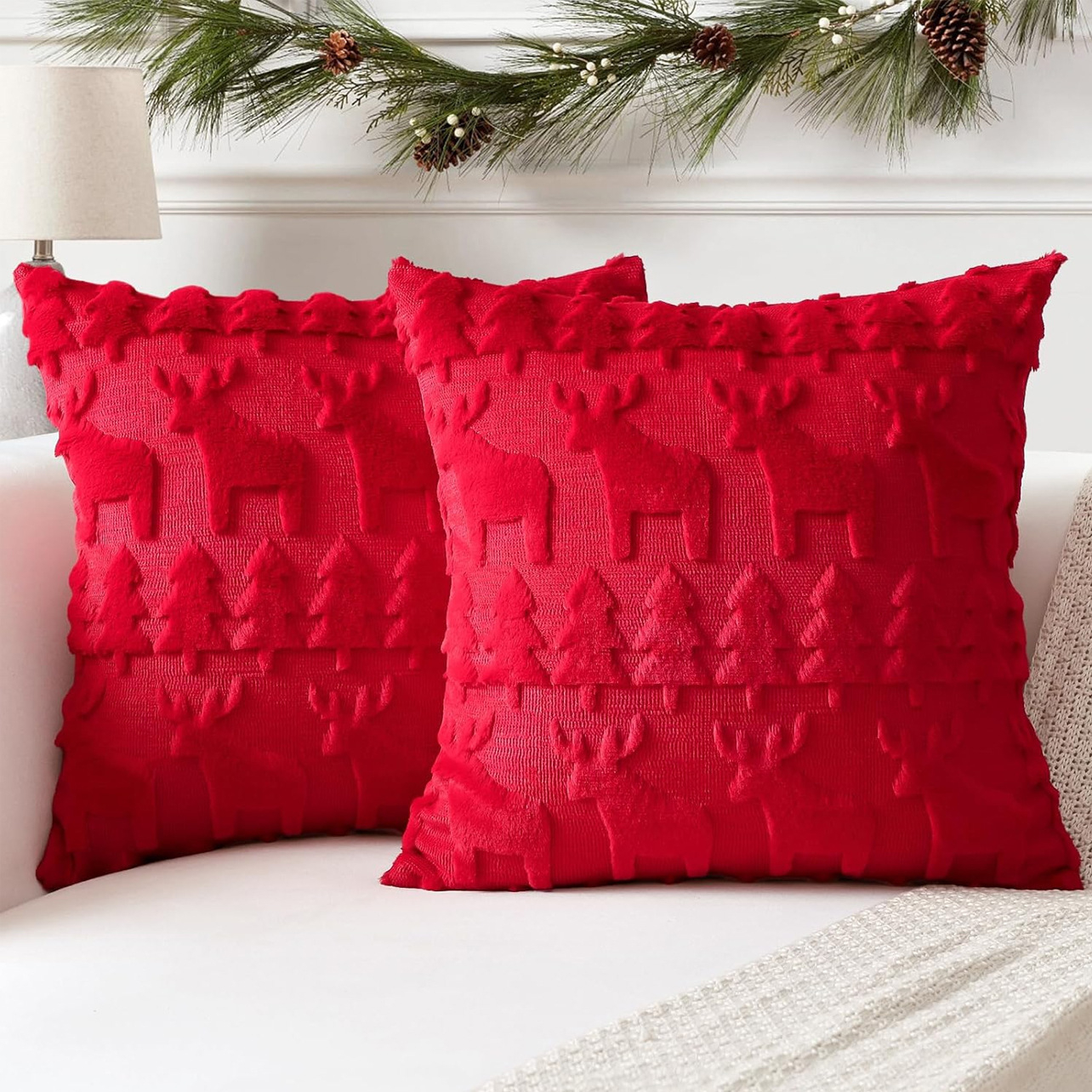 Christmas 4Pcs Throw Pillow Covers Polyester Linen Texture Snowman Buffalo Plaid Printed Square Decor Cushion Covers
