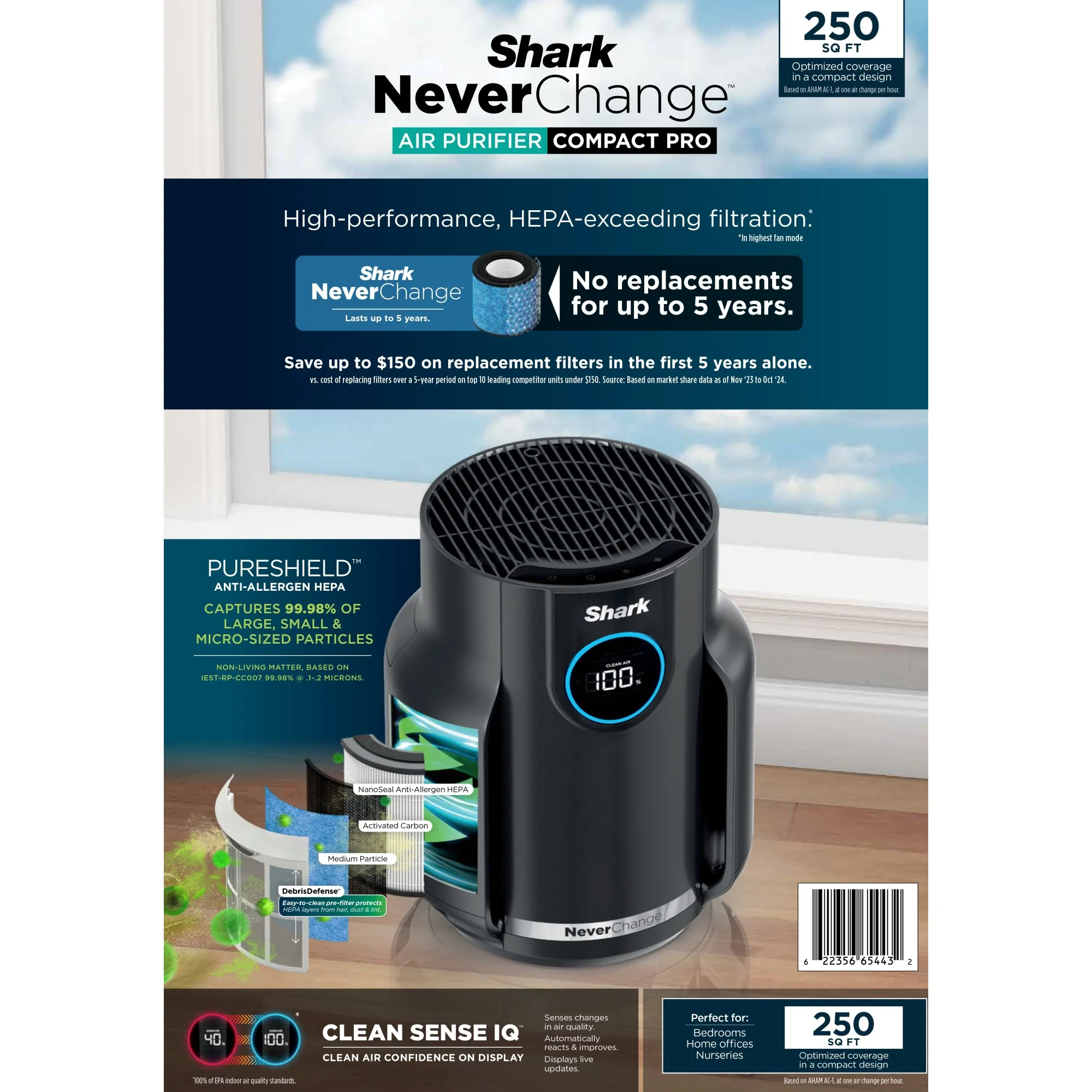 Shark NeverChange Air Purifier Compact Pro, HEPA Filter, HP070 - Image 12