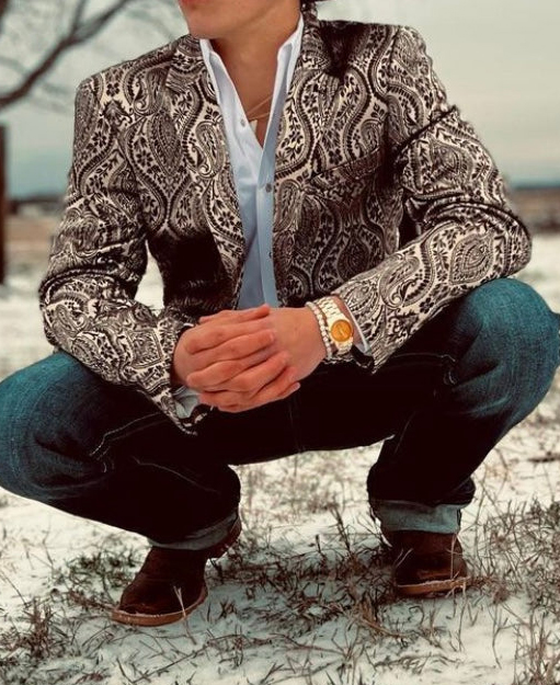 Vintage Paisley Pattern Notch Lapel Pocket Design Blazer