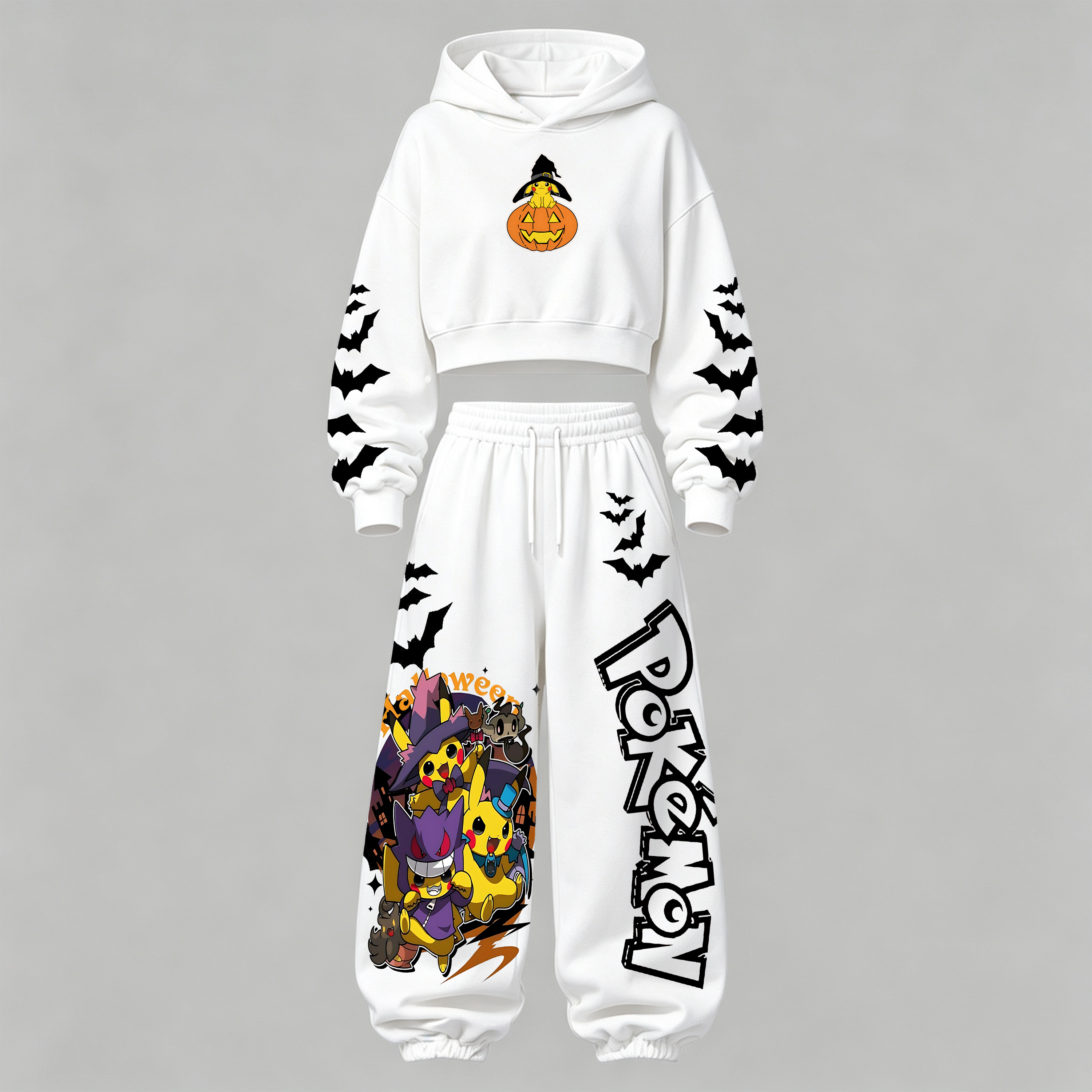 Pokémon Halloween Series Cropped Long Sleeve Hoodie & High Waist Jogger Pants Two Piece TeeThreads Sustain the Scene with Custom Apparel