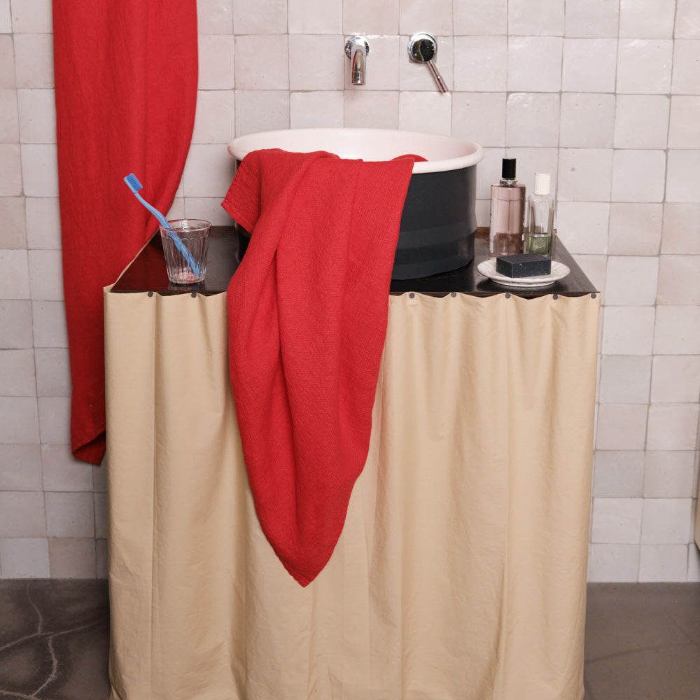 Serviette de bain en lin - Nid d'abeille - Rouge Vermillon