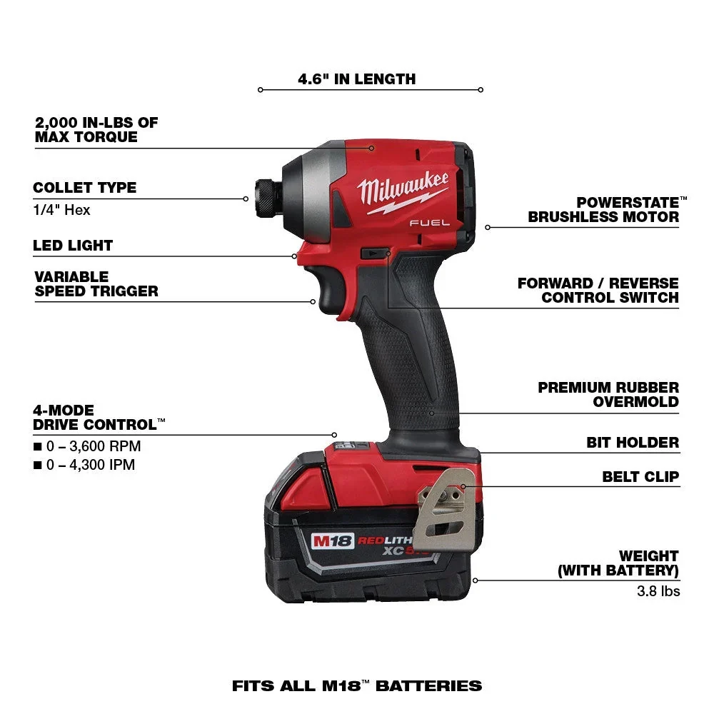 Milwaukee M18 FUEL 18V Brushless Cordless 7-Tool Combo Kit With Two 5.0 Ah Batteries - Image 5 Milwaukee M18 FUEL 18V Brushless Cordless 7-Tool Combo Kit With Two 5.0 Ah Batteries - Image 5