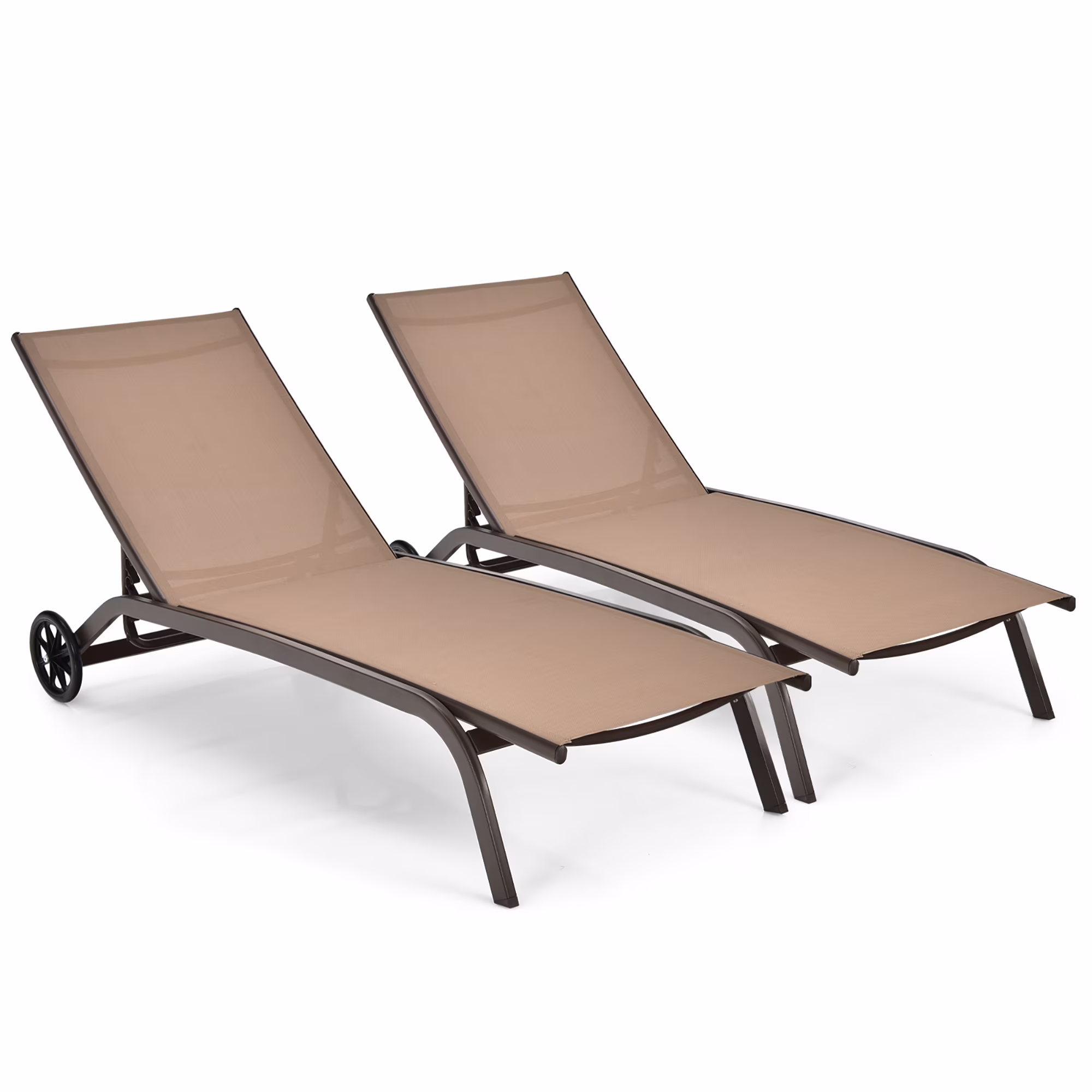 Costway 2PCS Outdoor Adjustable Chaise Lounge Patio 6-Position Recliner Wheels Black