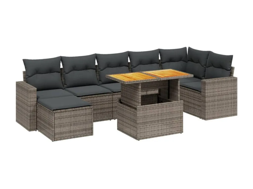 Set de sofás de jardín 8 pzas y cojines ratán sintético gris