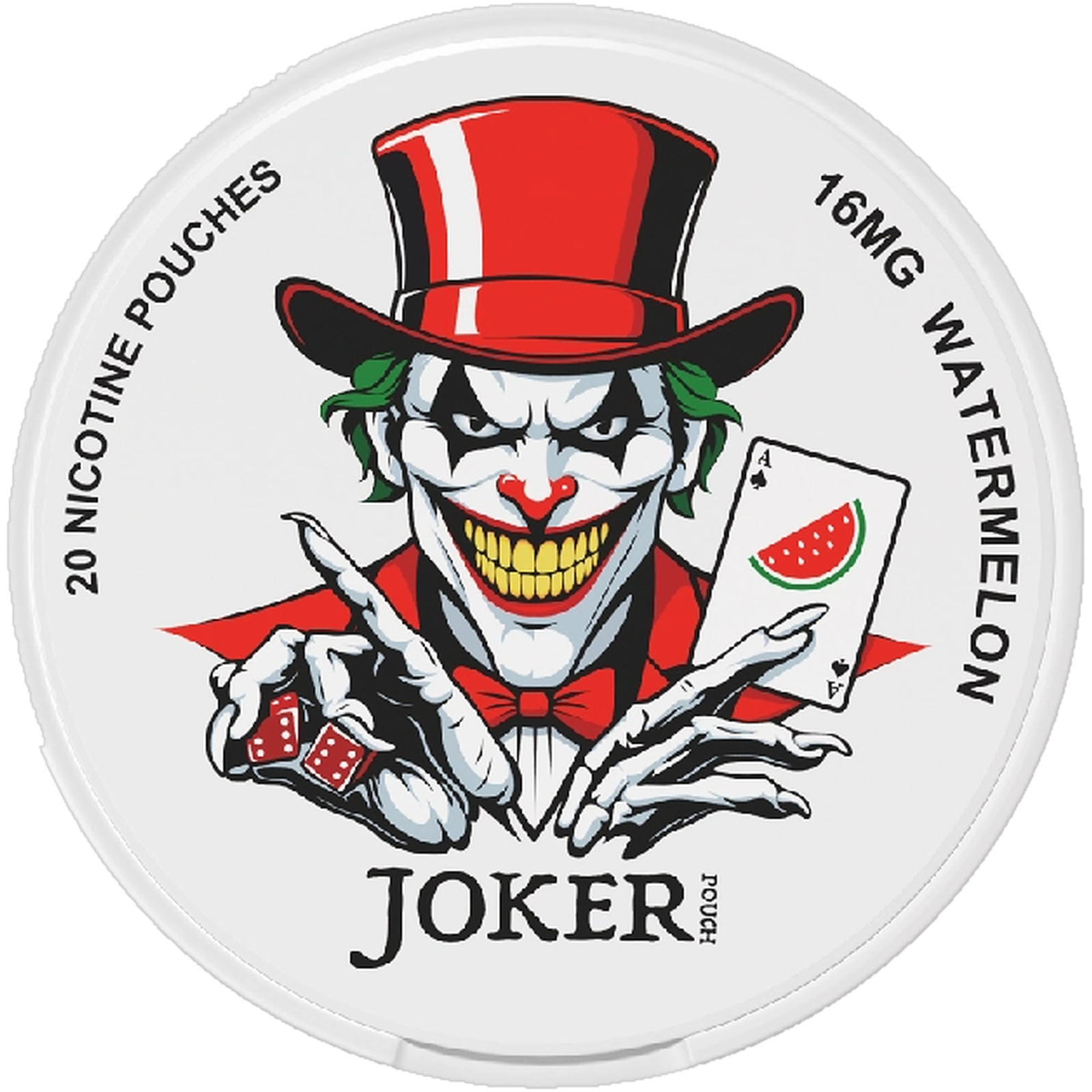 Joker Watermelon 16mg nicotine pouches — Slim Moist Pouch can with 20 extra strong watermelon pouches