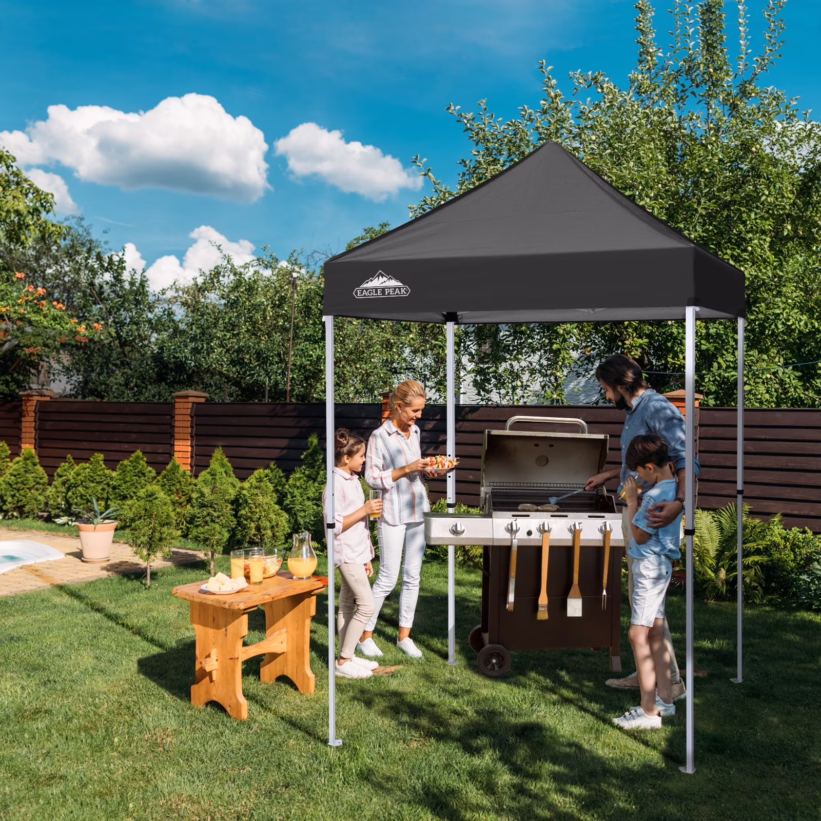 EAGLE PEAK 5x5 Pop up Canopy Tent Instant Outdoor Canopy Easy Set - up Straight Leg Folding Shelter（blue）
