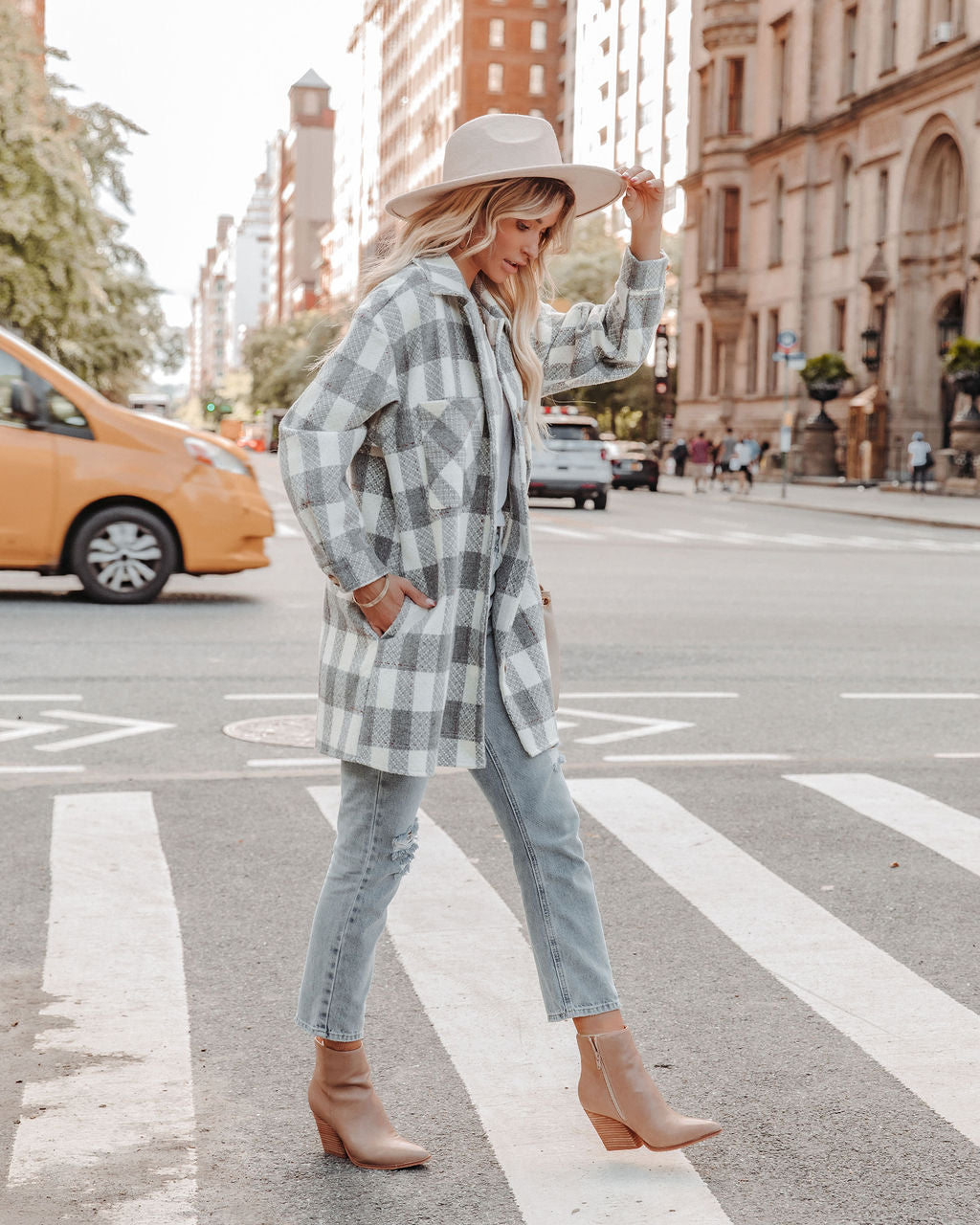 Bridgeview Pocketed Plaid Coat - Grey - Se7enfashion