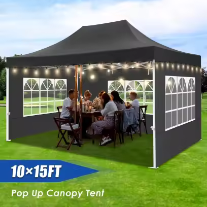 Hoteel 10x15 Heavy Duty Canopy Tent with 4 Sidewalls,Pop up Canopy for Parties Wedding,Commercial Easy up Gazebo with Roller Bag,UV 50+ &,Black