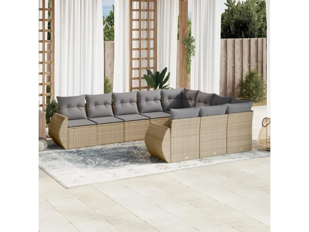 Juego de sofás jardín con cojines beige 10 pzas ratán sintético 14571BCGX