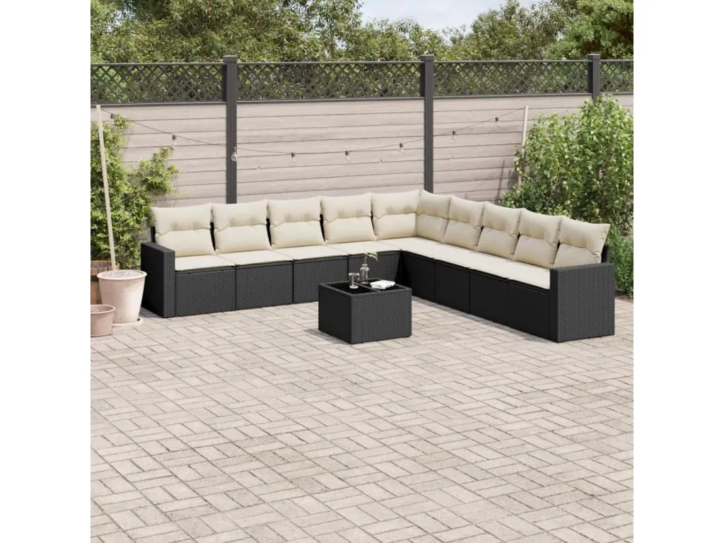 Set de sofás de jardín 8 piezas y cojines ratán sintético negro 87524TFOB