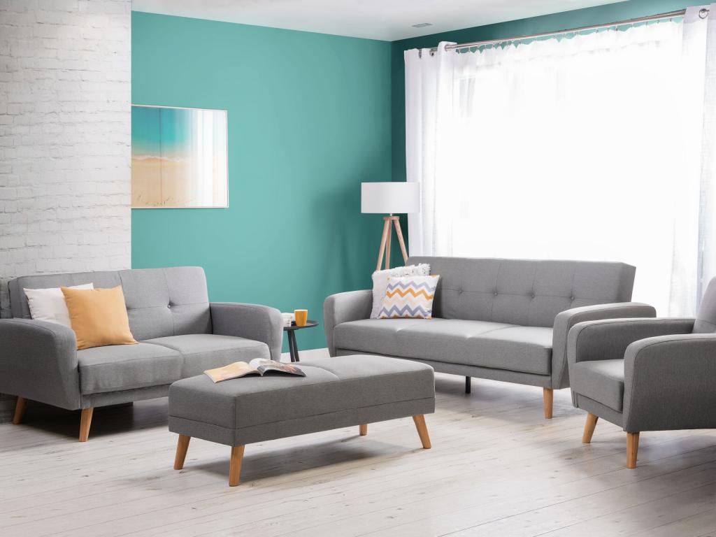 Conjunto de sala de estar 8 plazas con reposapiés gris claro FLORLI